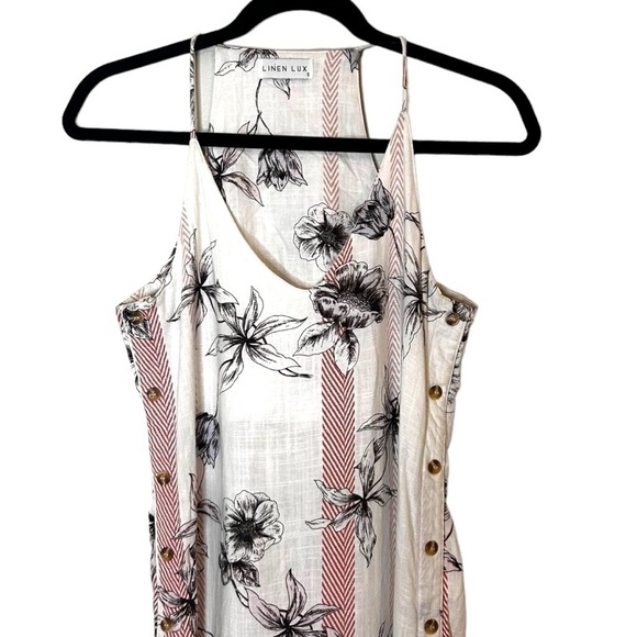 Linen Lux Women's Floral Linen Dress with Side Slits - Picture 2 of 9